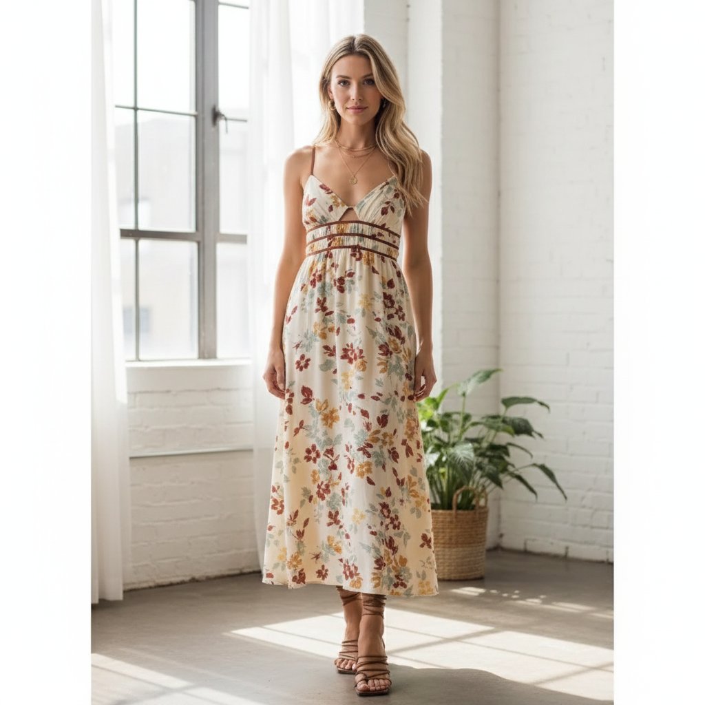 Moon River Floral Cut-Out Midi Dress
